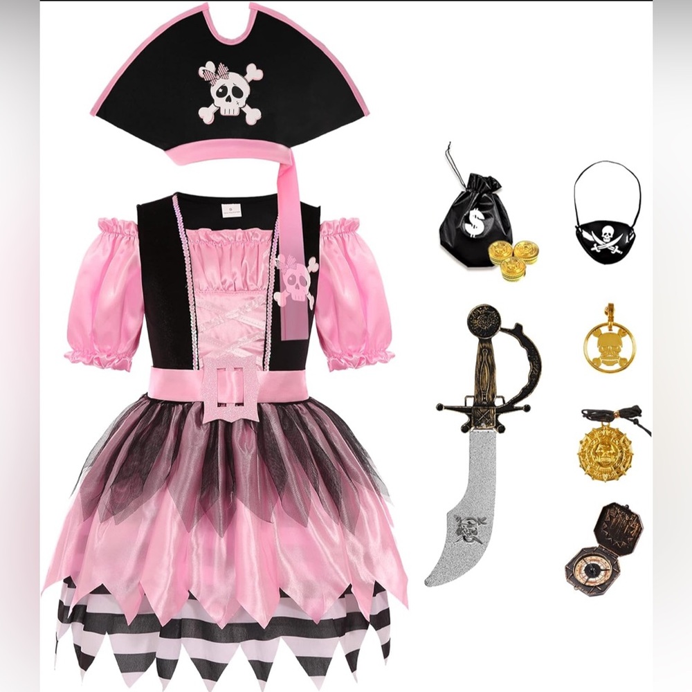 Pirate Costumes for Kids Sea Buccaneer Costume Pink Pirate Dress NWOT Size: M - Picture 6 of 12